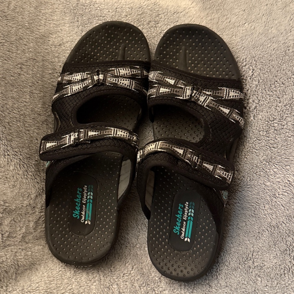 Skechers Black and White Slide Sandals